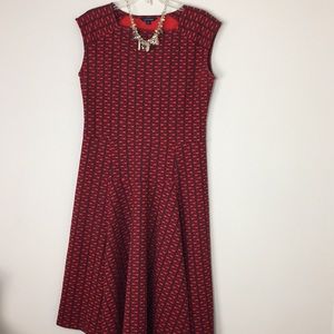 Red patterned Land’s End dress M 10-12